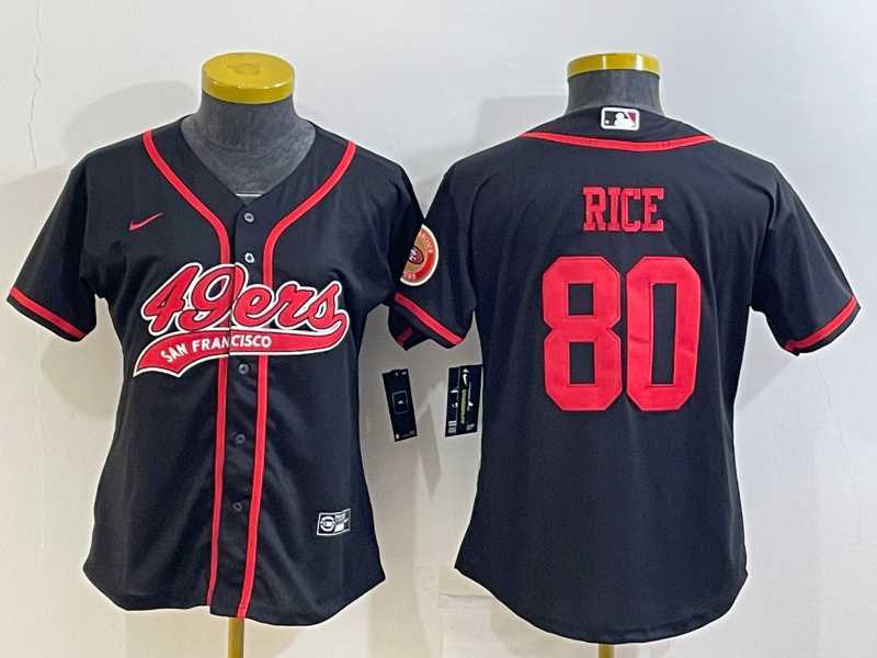 Womens San Francisco 49ers #80 Jerry Rice Black With Patch Cool Base Stitched Baseball Jersey->women nfl jersey->Women Jersey